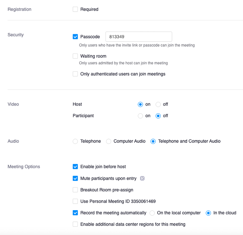 Recommended Zoom meeting settings